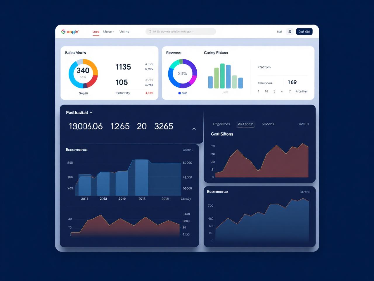 Dashboard de negocio online digital con métricas de ventas e ingresos